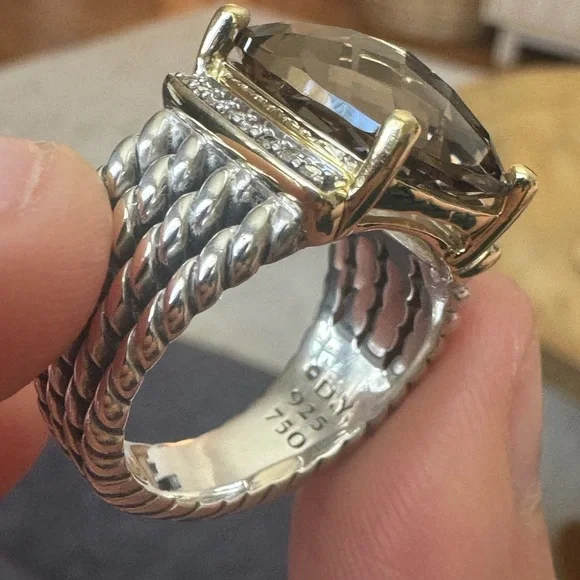 Authentic Rare Vintage Smoky Quartz Wheaton Ring w/ Gold Accent - Picture 5 of 6